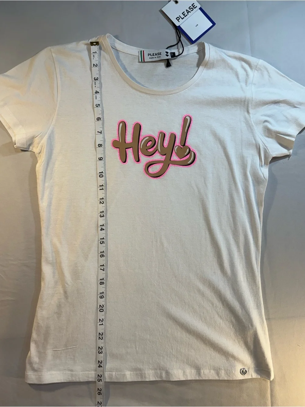 Please Women’s Hey!' Graphic T‑Shirt in White with Pink Accent